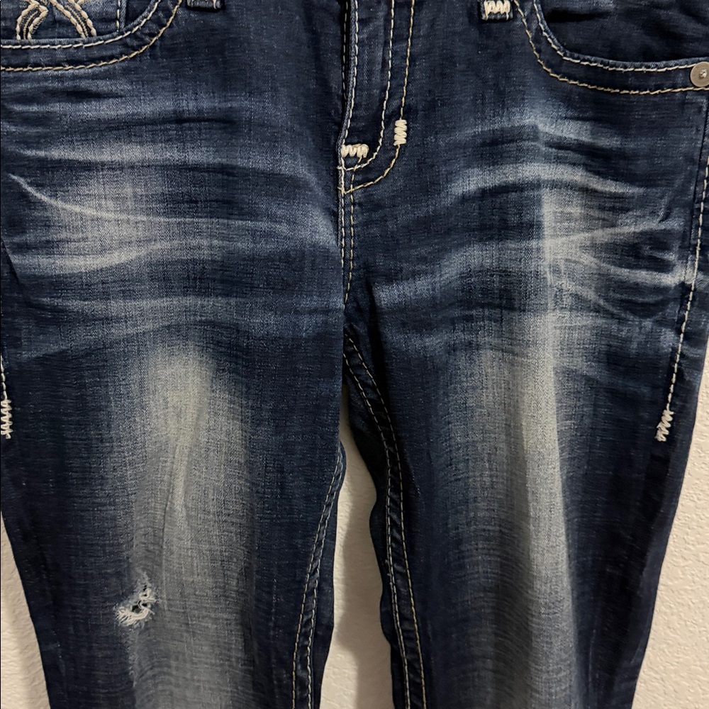 Big Star Maddie Dark Blue Distressed Denim Jeans Size 32 - Picture 10 of 10